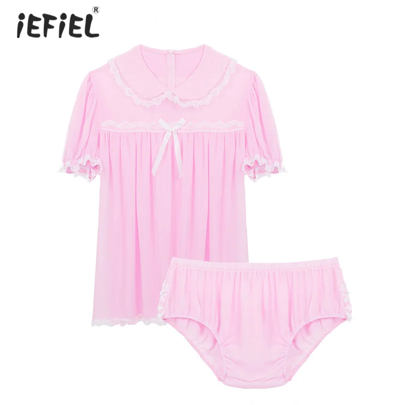 

Mens Sexy Lingerie Nightwear Lace BabyDoll Dress Sissy Chemises Erotic Underwear Sleepwear Baby Doll with Panties Exotic Apparel