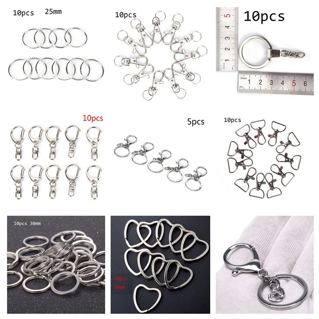 

5/10pcs/lot DIY Swivel Lobster Clasp Clips Key Hooks Silver Metal Classic Key Chain Bag Jewelry Keychain Split Ring 30/25mm