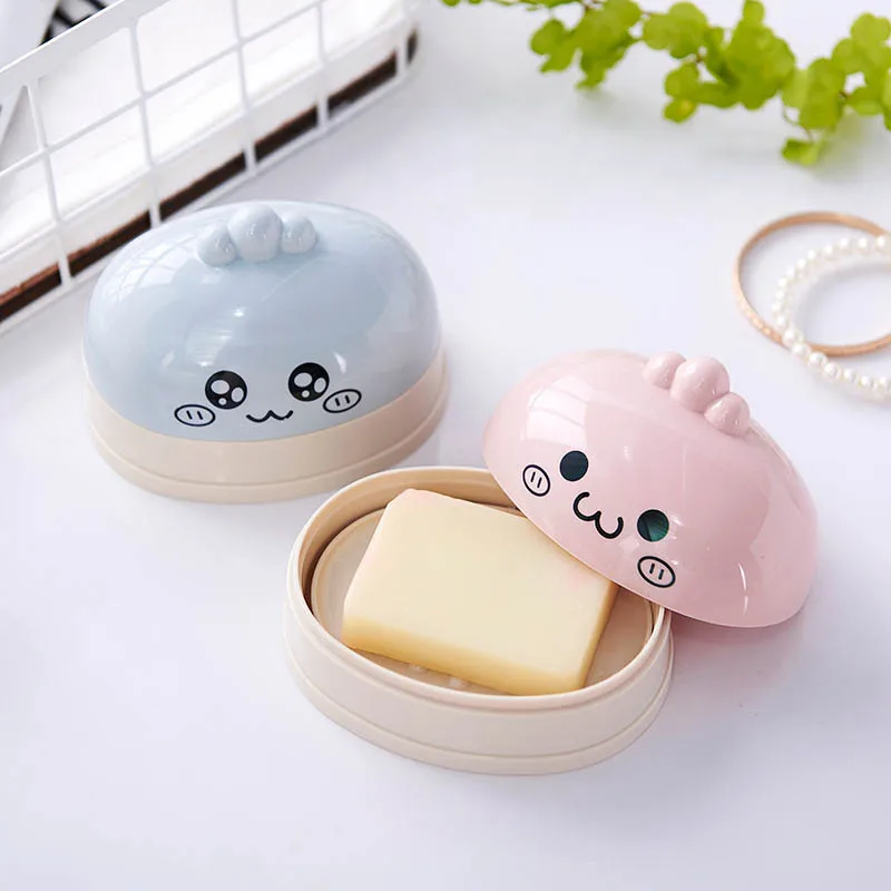 1 قطعة Kawaii الكرتون المرحاض الصابون حامل الصابون طبق المياه ضيق الصابون مربع مع غطاء اكسسوارات الحمام البلاستيك تخزين أداة
