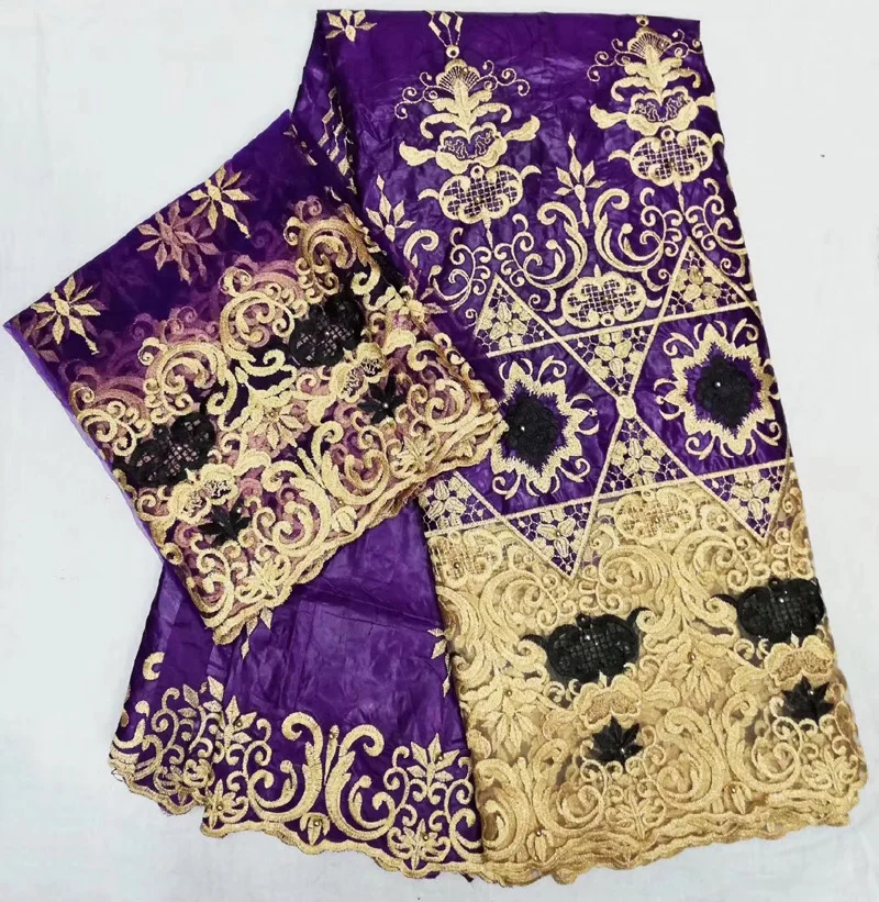

(5+2yards/set ) purple African bazin lace fabric with beautiful net lace border plus French lace set for party dress BZL32