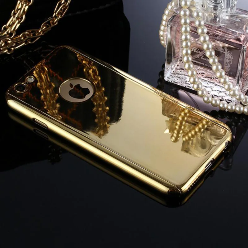 

Luxury Bling Metal Skin Plating Hard Front Back Mirror Case For iPhone 7 6 6S Plus Case 360 Full Cover With Tempered Glass