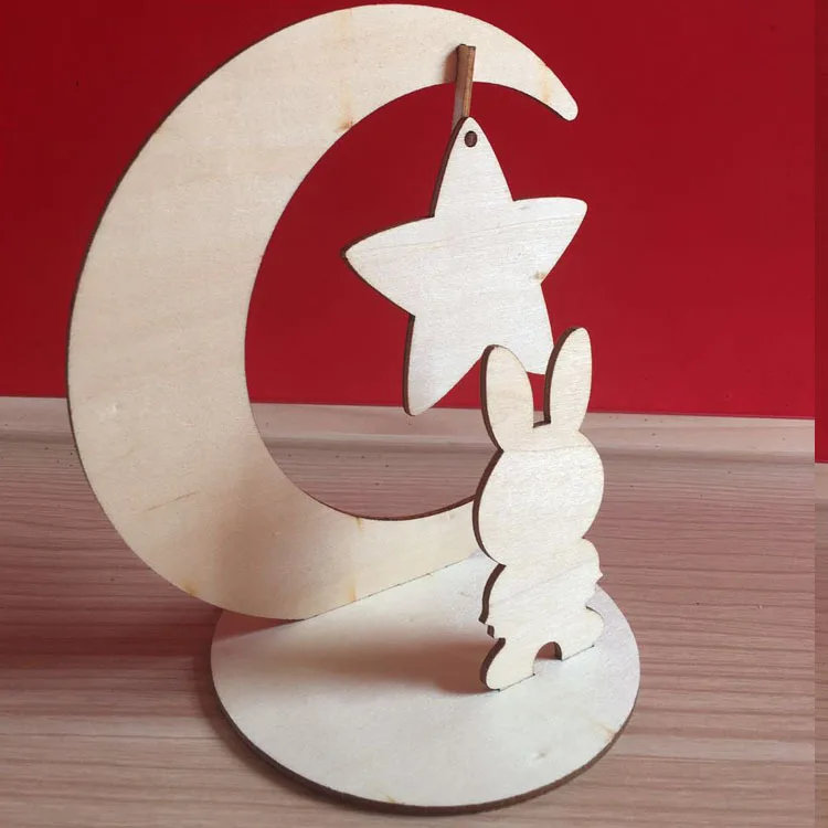Раскраска белый подвеска эмбриона плесень деревянные игрушки луна кролик мультфильм DIY игрушки развивающие игрушки lля детей мальчик
