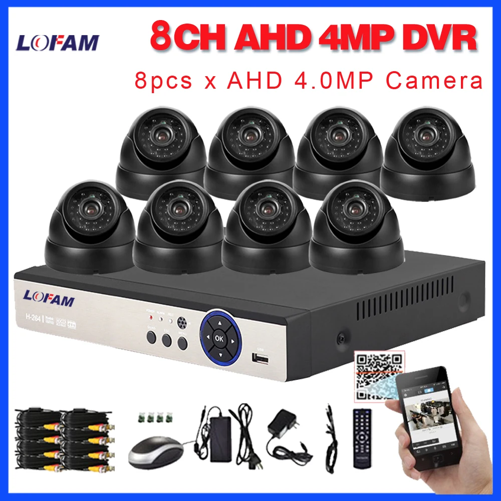 LOFAM 8CH CCTV система безопасности камеры 4MP AHD DVR 8X4,0 Мп День Ночь Открытый купольная система видеонаблюдения 8CH комплект видеонаблюдения