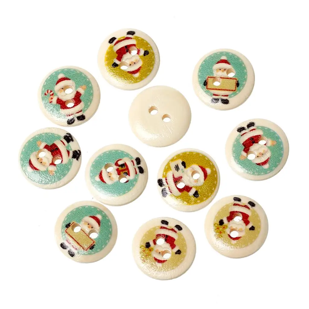 

Wood Sewing Scrapbooking Button Round At Random Two Holes Christmas Santa Claus Pattern 15mm Dia,100 PCs new