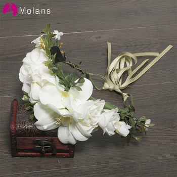 

MOLANS Adjustable Flower Crown Ribbon Women Wedding Accessories Handmade Headpiece Lady's Hair Garland For Art Photography