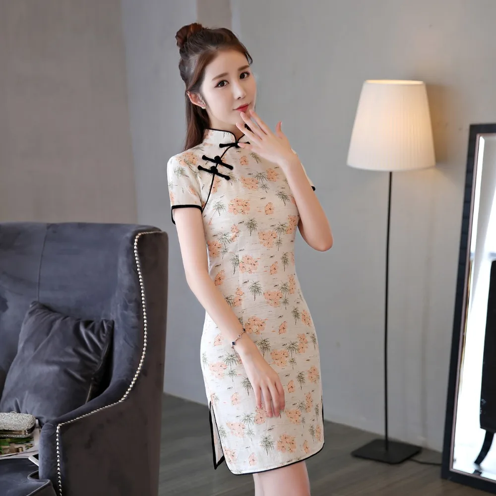 Шанхай история 2019 Весна Cheongsam смесь льна Qipao с подкладкой китайское традиционное платье Восточный китайский Женская одежда