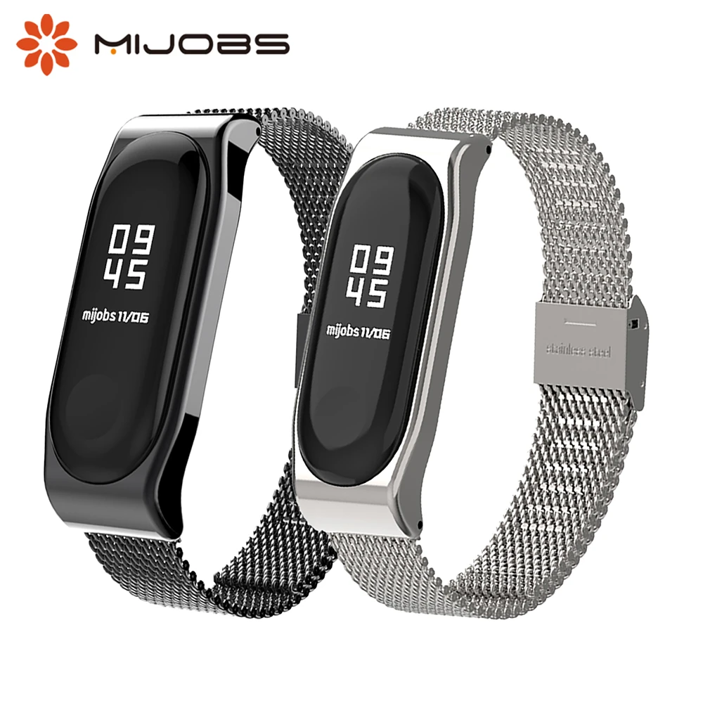 Для xiaomi Mi Band 3 ремешок Mijobs браслет наручный band3 смарт MiBand черный металлический