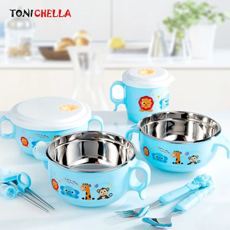 Baby Feeding Bowl Stainless Steel Cartoon Thermal Insulation Strong Suction Dishes With Fork Spoon Kids Training Bowls CL5319 Baby Feeding Bowl Stainless Steel Cartoon Thermal Insulation Strong Suction Dishes With Fork Spoon Kids Training Bowls CL5319