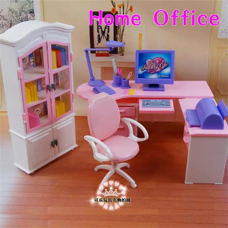 working Table Chair Light PC Accessories Set For Barbies Dolls Furniture 