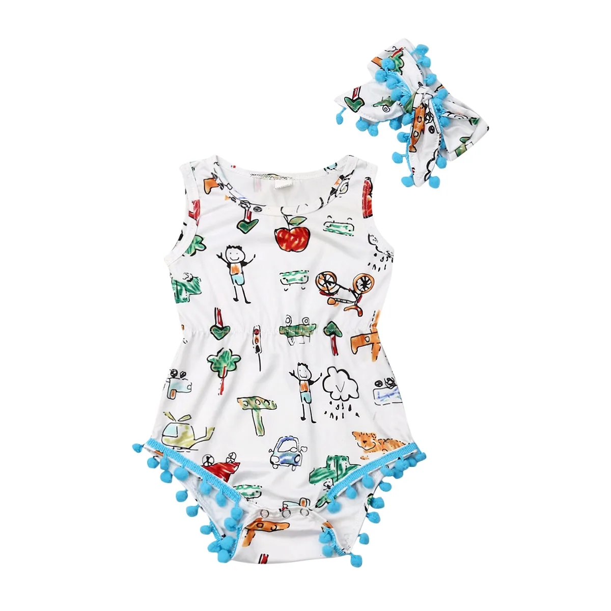 

Baby Romper Newborn Baby Girls Lace Sleeveless Cartoon Print Romper Jumpsuit Outfits Sunsuit Clothes
