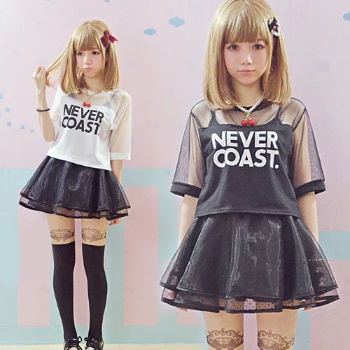 Женские летние прозрачные футболки Harajuku сетчатые Лоскутные шорты с буквенным