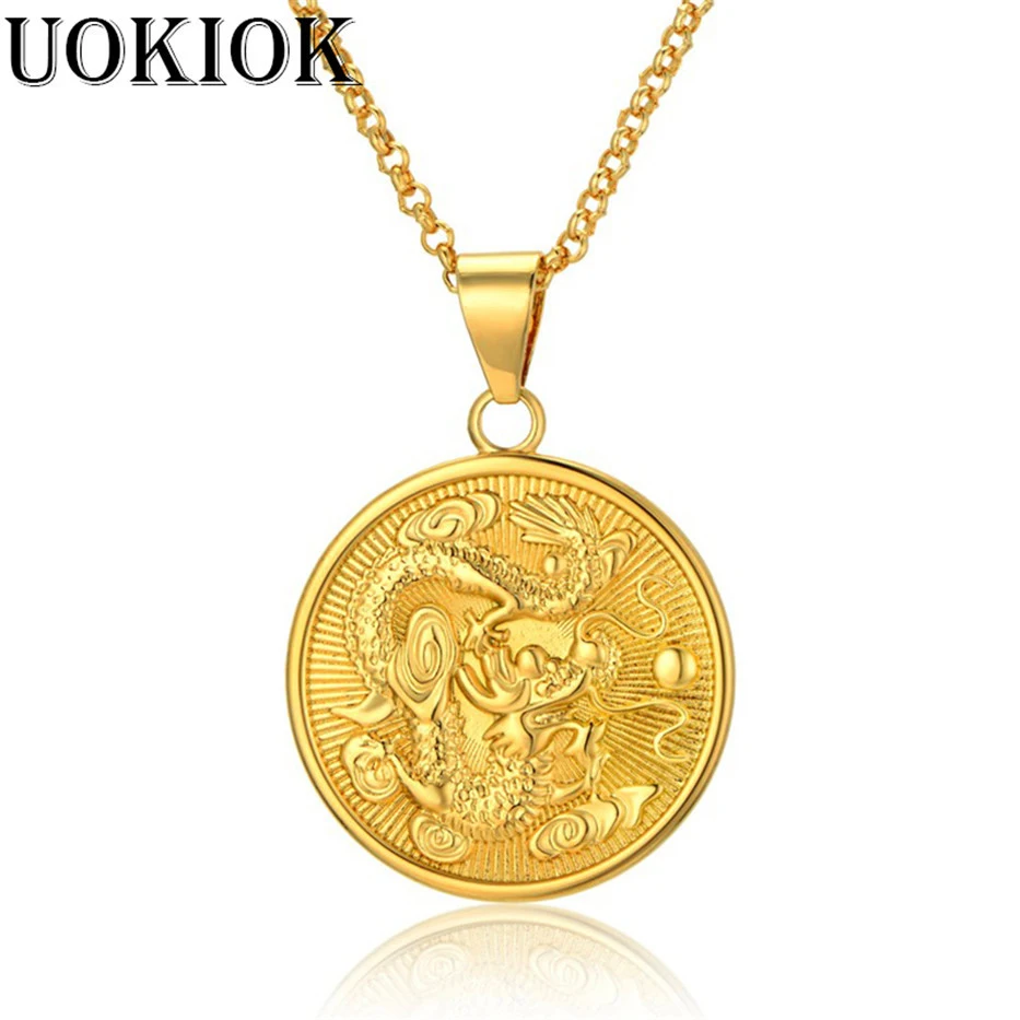 Colar vintage com pingente de dragão, pingente fashion dourado para motociclista, presente para homens e mulheres, punk cor dourada 19-renda de pescoço de 25 polegadas