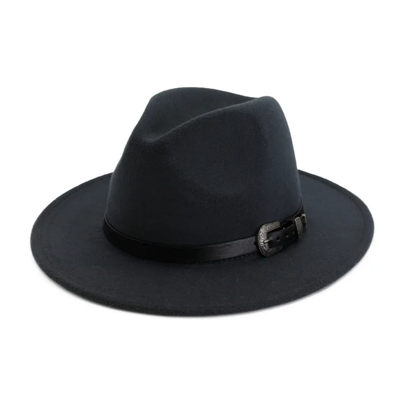 

2019 Women Men Wool Fedora Hat With Leather Vintage Trilby Caps Lady Winter Autumn Wide Brim Jazz Church Panama Sombrero Cap