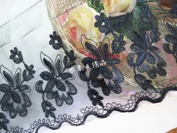 

15yard /lot Nice lace trim embroidery black and white lace fabric for dress