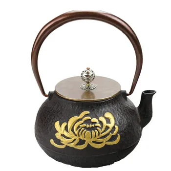 

1L Southern Japanese Cast Iron Teapot Handpainted Gourd Kettle Chrysanthemum Kung Fu Creative Drinkware