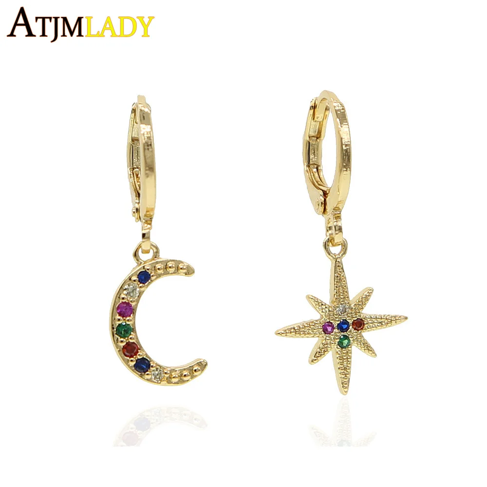 Blight Colorful Rainbow Cz Jewelry For Women Minimal Delicate Northstar Ciondola L'Orecchino Di Lusso