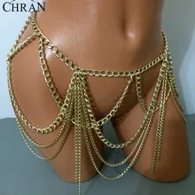 Chran золотые Серебрянные, Висячие многослойная кисточка для женщин, сексуальное пляжное бикини для тела, цепочка, ожерелье, пояс для живота, рабская цепочка, BCJ605