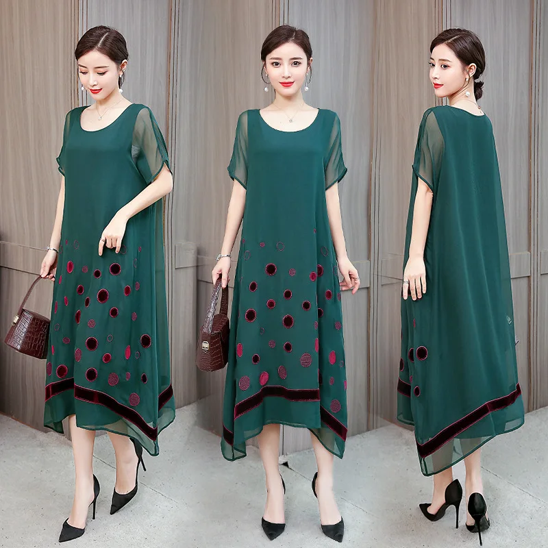 

2019 Spring and Summer Dress New Temperament Elegant Short-sleeved Dress Polka Dot Retro Fashion Dress Middle-aged Women