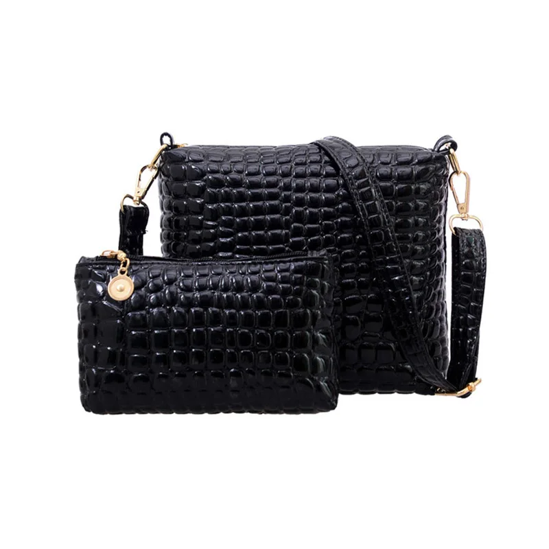  Women Fashion Leather Casual 2PCS Crocodile Shoulder Bag Messenger Crossbody Quilted Women Clutch Composite Handbags Bags Set 