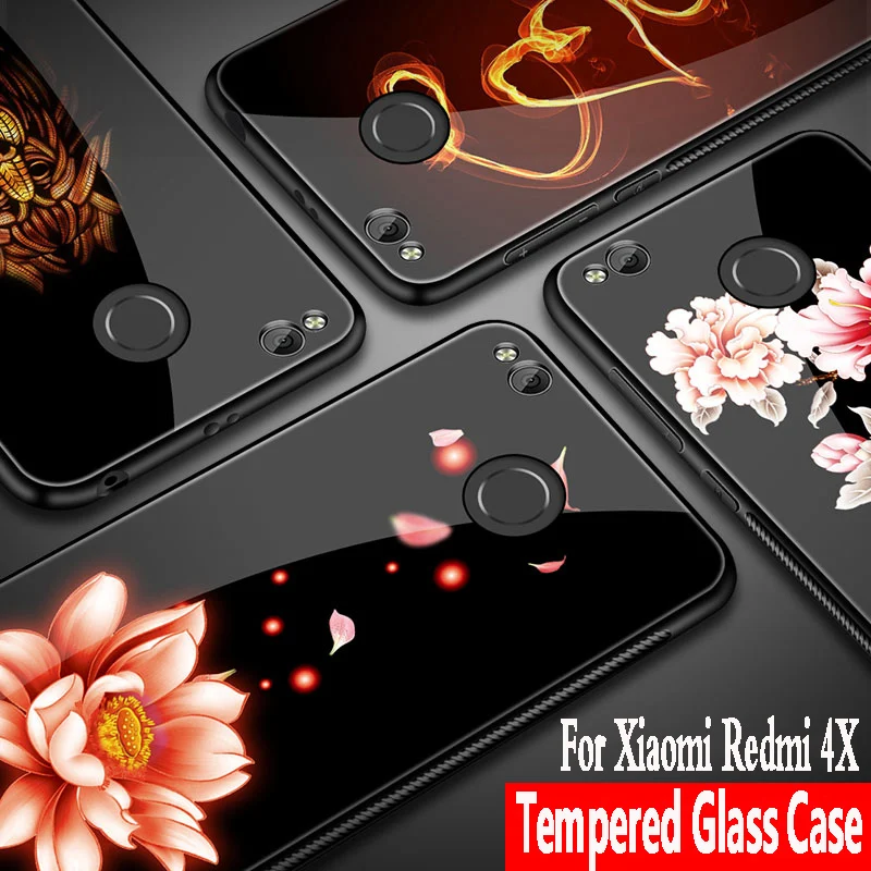 For xiaomi redmi 4X case Luxury Tempered Glass Cover Soft TPU Silicone Bumper for pro |