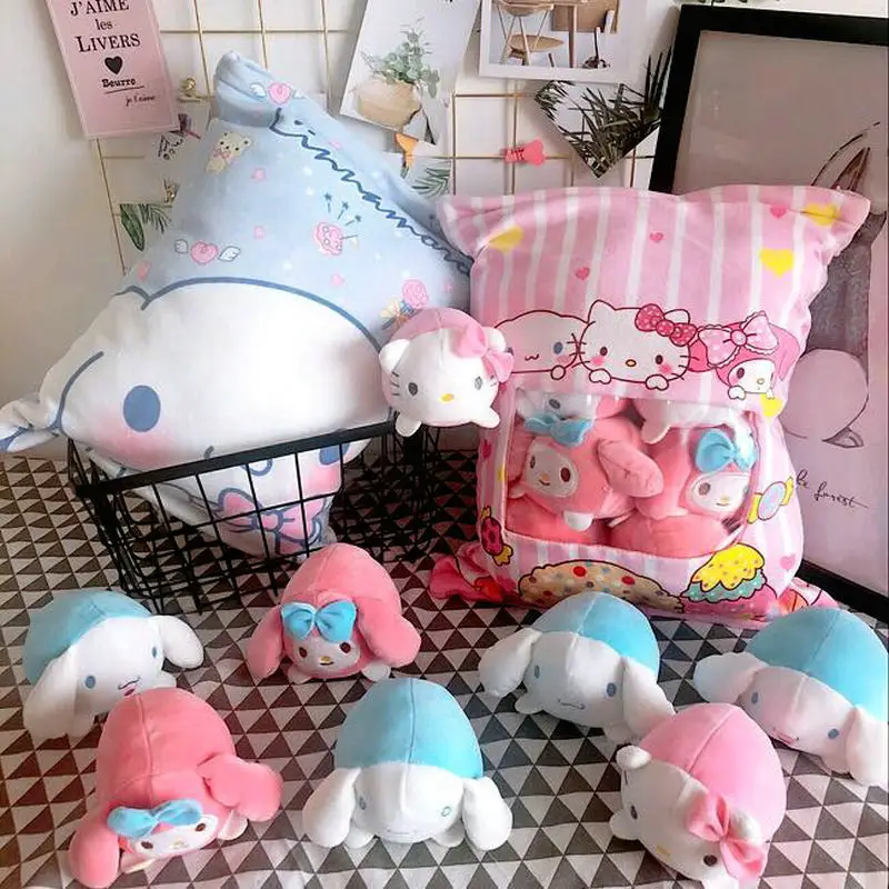 

4pcs Small plush Pink Kitty cat & Melody rabbit toy in a bag Pillow Stuffed cushion Creative Birthday gift toys for baby girl