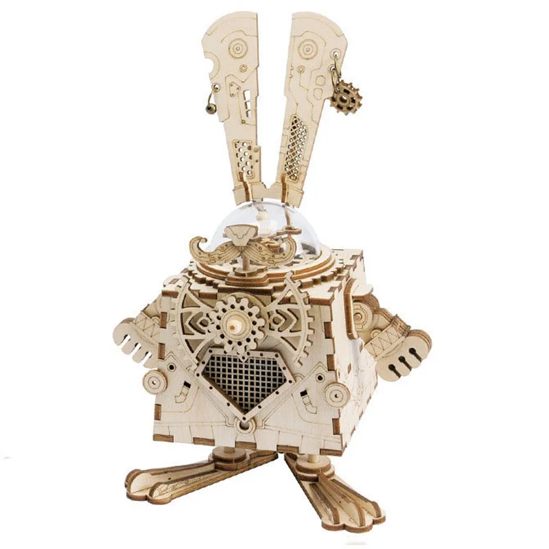 

3D Assembly Puzzle Laser Cut Jigsaw Toys Build Your Own Wooden Rabbit Music Box Craft Kits for Kids and Adults Brain Teaser Game