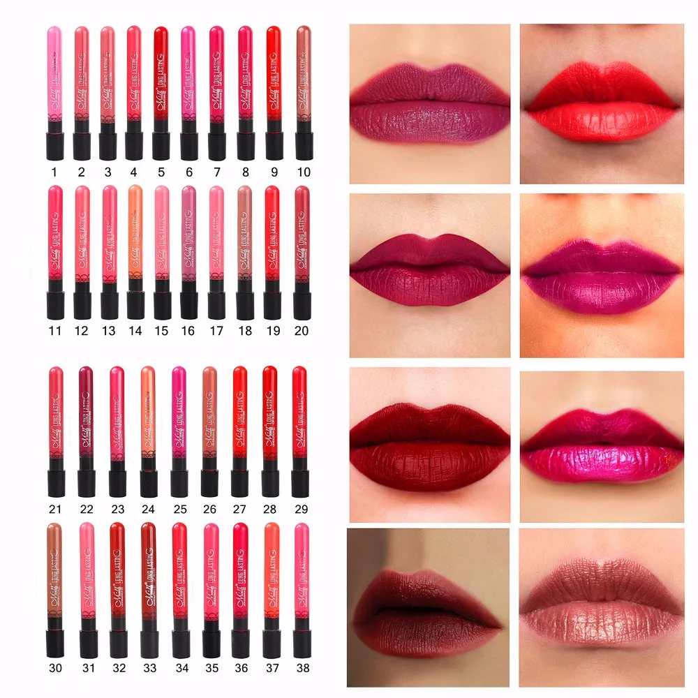 

Wholesale 38 Color/Lot Liquid Matte Lipstick Quality Brand Cup No-stick Wateproof Lip Gloss Cheap Lip Makeup Beauty Cosmetic