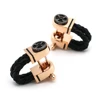 Men's Luxury Cufflinks Rose Gold Plating Black Leather Chain Design With Vintage Gear Quality Business Cuff Links ► Photo 1/6