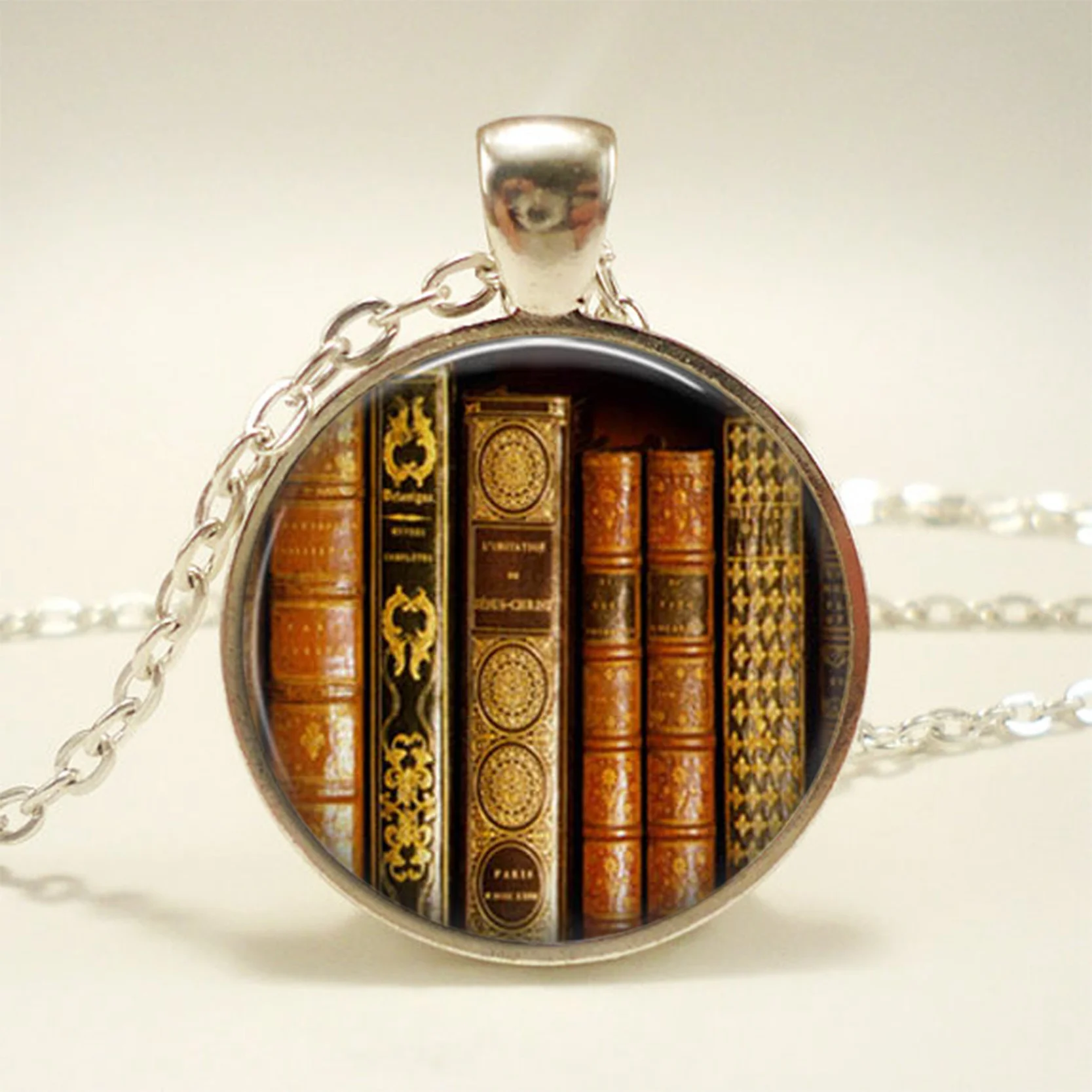 New Fashion Necklace Glass Dome Vintage Library and Books Pendants Necklace For Students Teachers And Librarians Necklace - Окраска металла: 3