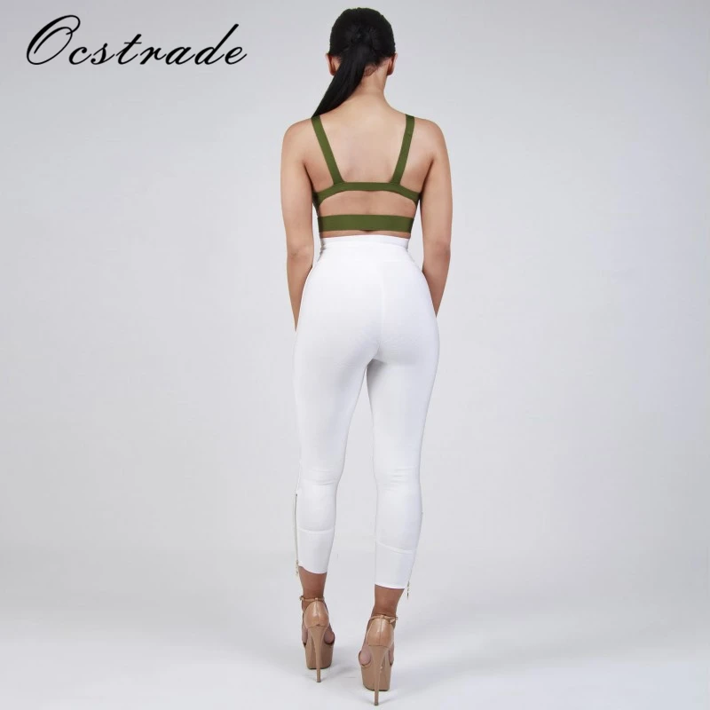 Ocstrade женские брюки Лето новые модные белые бандажные брюки леггинсы на молнии