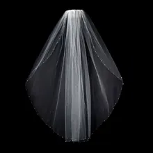 Свадебная вуаль белого цвета и цвета слоновой кости с бусинами и кристаллами, 1 ярус с гребнем