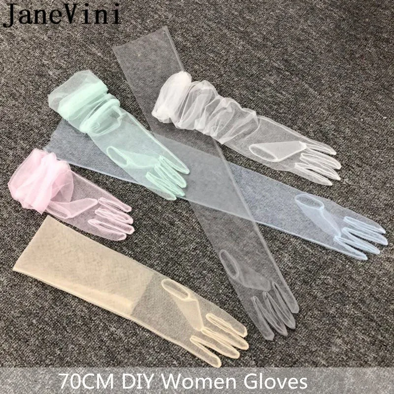 JaneVini, свадебные перчатки, длинные сексуальные свадебные перчатки из прозрачного тюля, самодельные женские Вечерние перчатки длиной до локтя, разноцветные перчатки, аксессуары