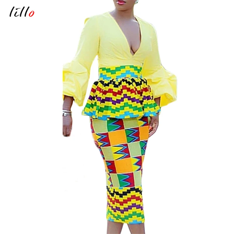 

African women ruffled printed skirt summer large size new package hip skirt women's retro skirt lady skirt elegant temperament w