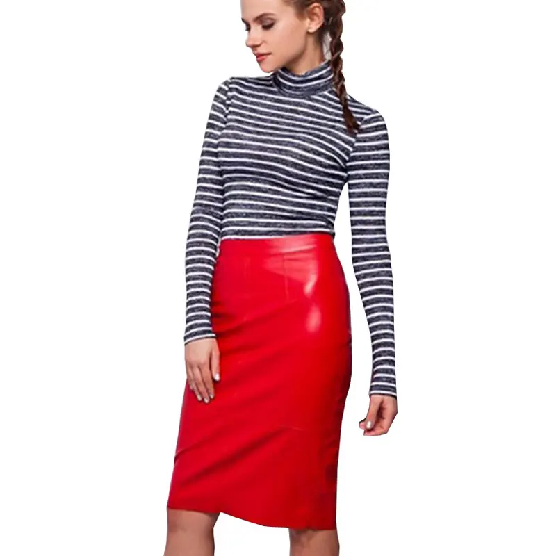 Women PU Faux Leather Skirts New Autumn Ladies Sexy Midi Pencil Bodycon