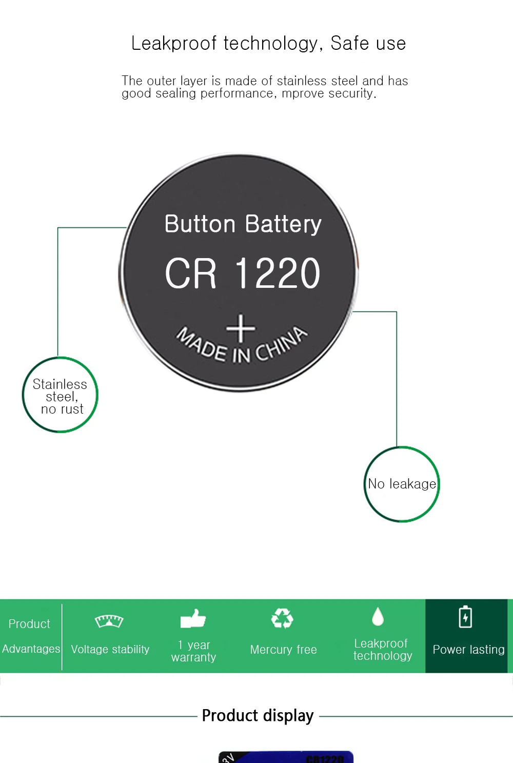 5PCS CR1220 3V Lithium Button Battery BR1220 LM1220 DL1220 CR 1220 L04 Coin Cell Batteries For Watch Remote Toys; 30mAh Battery