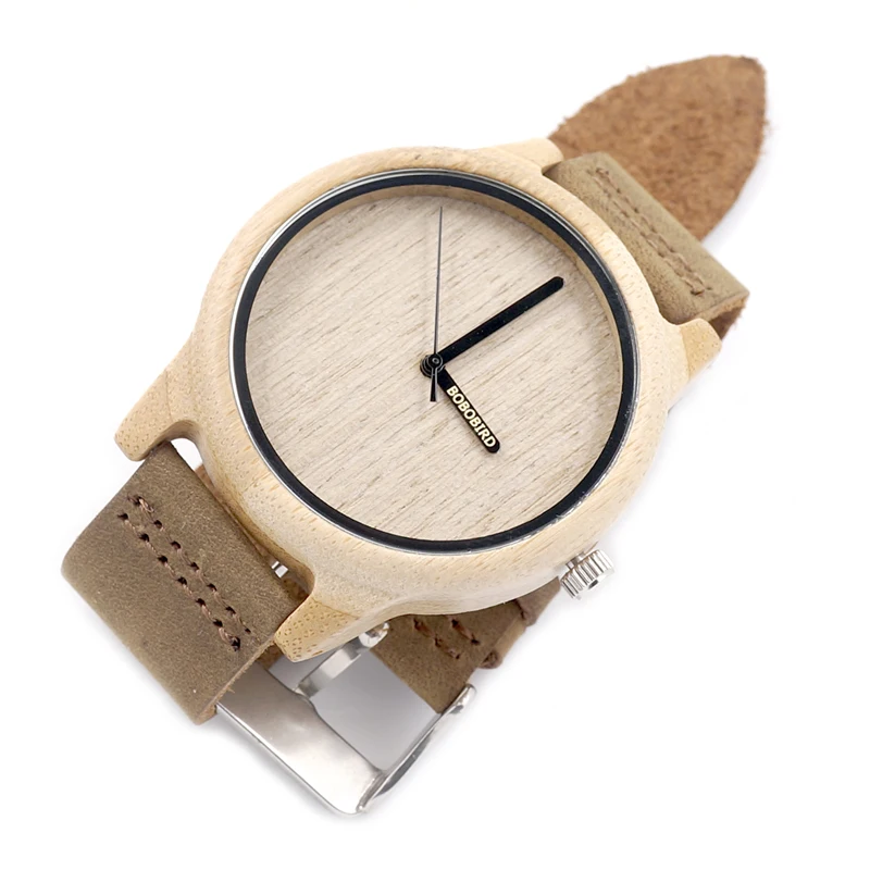 BOBO BIRD A22 Bamboo Wood Watch Men Simple Quartz Wristwatch 20mm Leather reloj para hombre