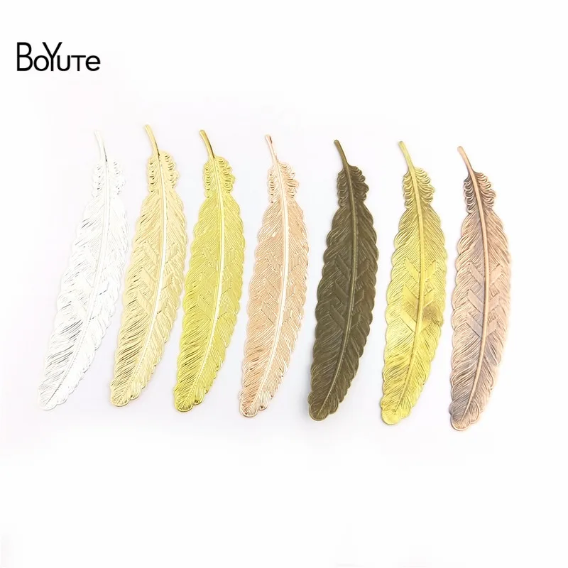 

BoYuTe Factory Direct Wholesale 10Pcs 110*24MM Stamping Plate Brass Metal Feather BookMark Jewelry Accessories