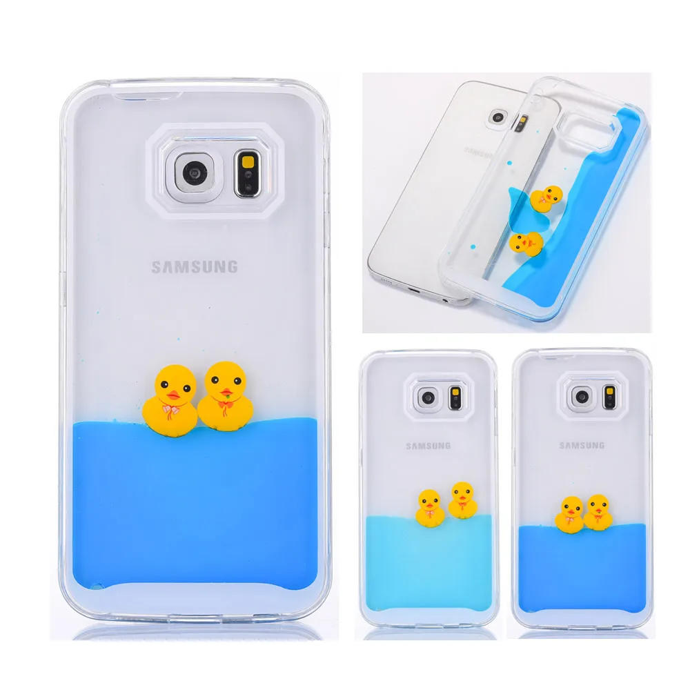 

FQYANG Lovely Duck Dynamic Liquid Phone Case For Samsung S6EDGE S5 Flowing Yellow Duck Liquid Back Cover For Samsung NOTE4 Case