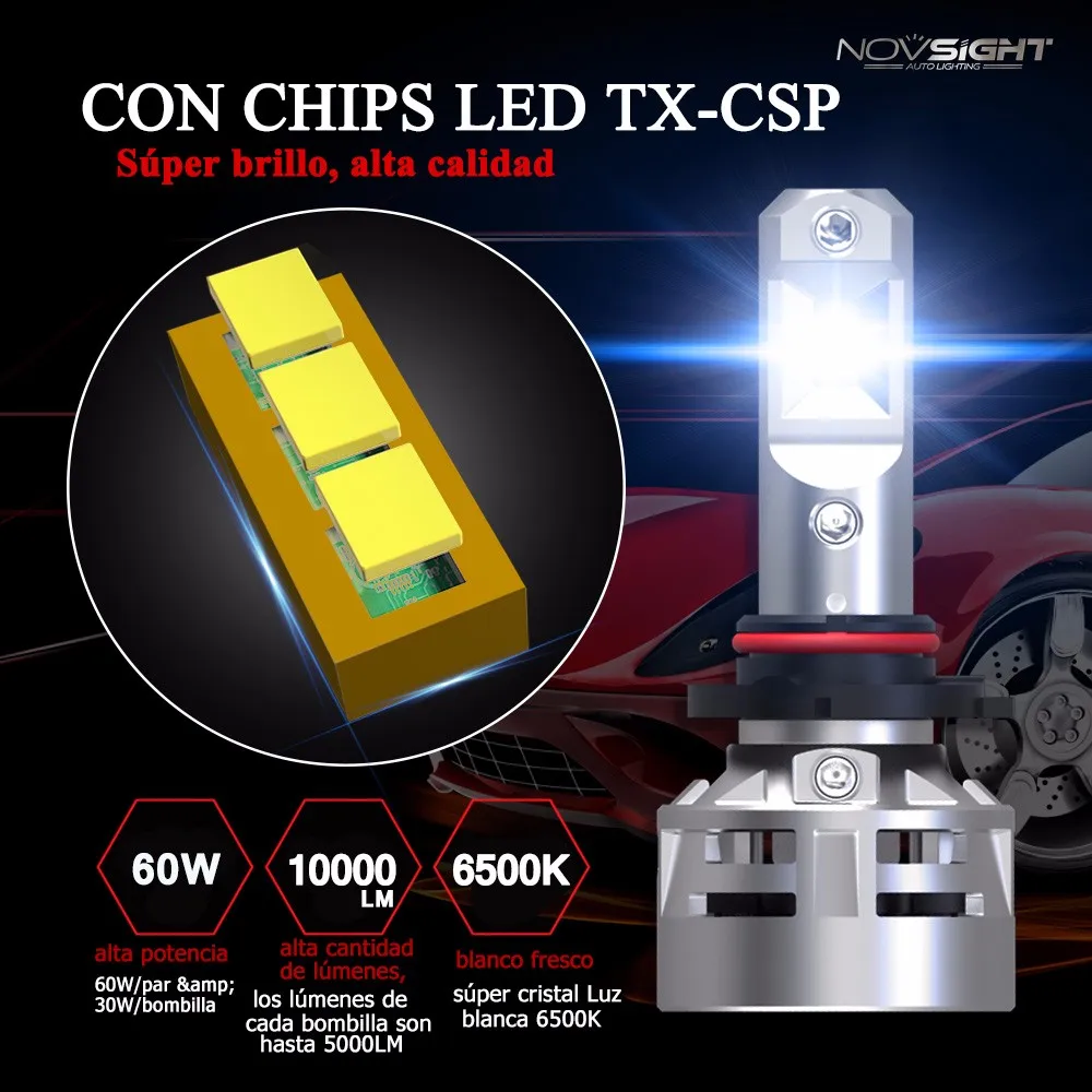 NOVSIGHT 2 шт. люсис привело para Авто bombillas H4 H7 H8 H11 светодиодный 60 Вт 10000LM 6500 K 12 v 24 v Авто турбо мини светодиодный bombillas