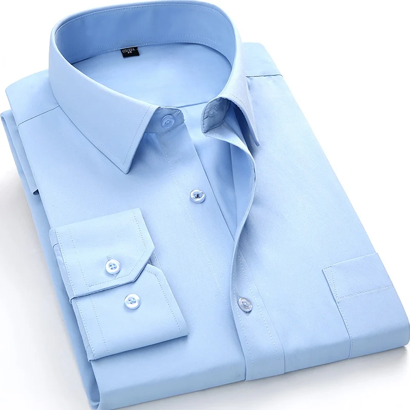 

Plus 5XL 6XL Fashion 2019 Men Dress Shirt Business Solid Color Formal Work Clothes Long Sleeve Chest Pocket Men Casual Shirt