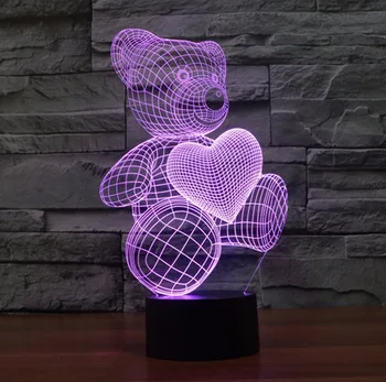

Cartoon Cute Heart Bear Shape Acrylic LED Lamp 3D Baby Night Light Sleeping Lighting For Children Night Light Xmas birthday gift