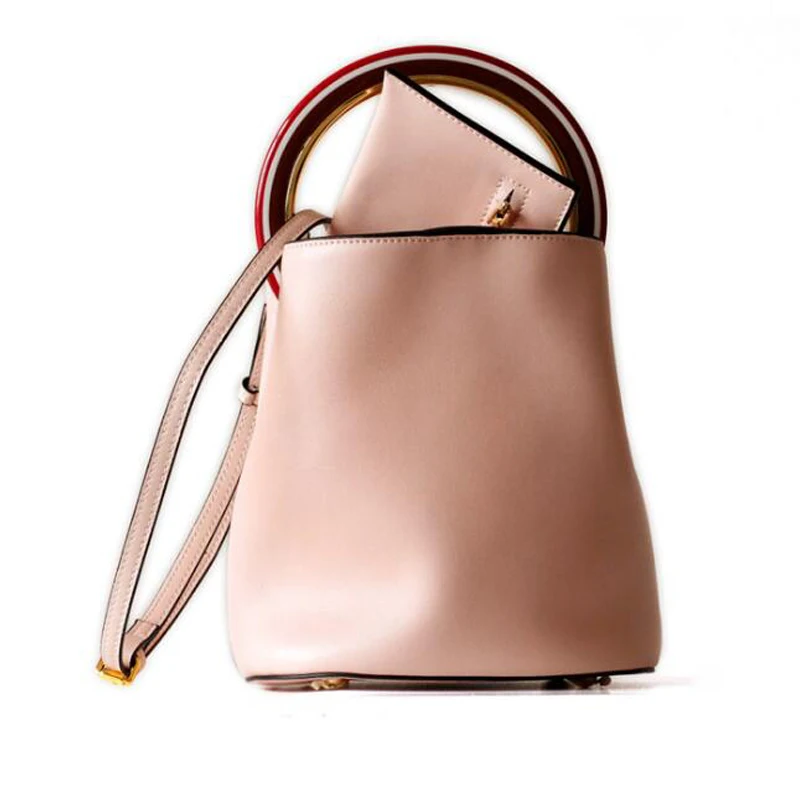 

New 2019 Design Small Bucket Bag Women Classic Split Leather Handbags Ladies Messenger Bag For Female Tote
