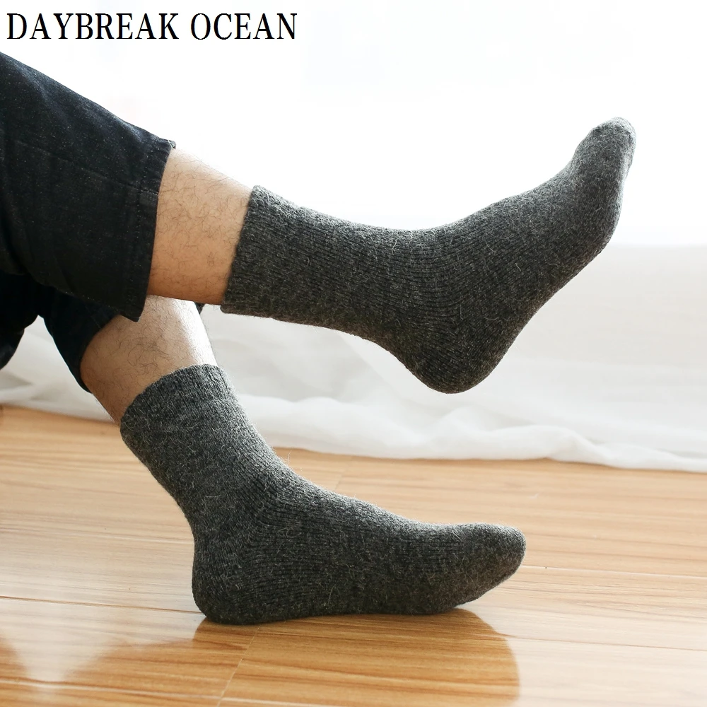 Men's Crew Socks - 3 Pairs Angola Rabbit Terry Wool Socks for Casual Thicken Warmth in Autumn and Winter image 5