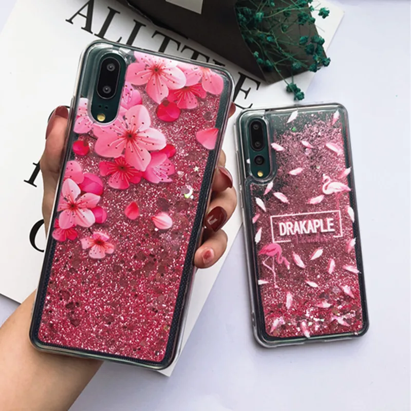 

Cute Glitter Pink Heart Liquid Cover Flamingo Pattern Quicksand Cases For Huawei P10 P20 Mate 10 20 Lite Pro Honor 8X 9 10 Lite