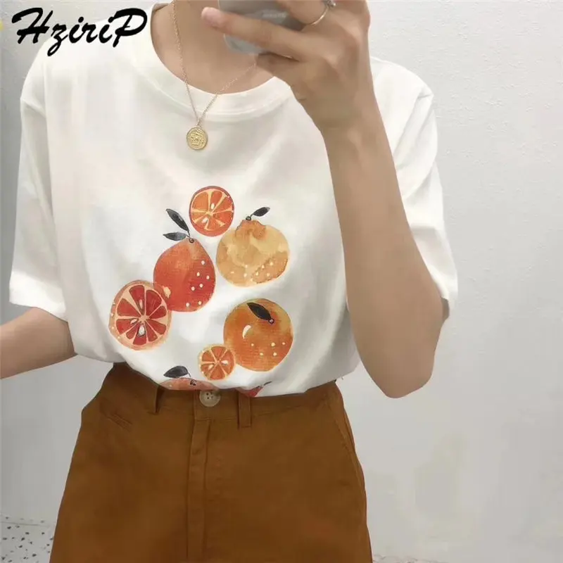 

HziriP 2019 Summer Women Loose Casual Print Fruits Fashion Free Cotton All-Match Brief Fresh Short Sleeves Female Summer T-shirt