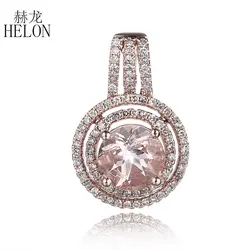 HELON Solid 10 K розовое золото 1.3ct морганит 0.3ct натуральные бриллианты Обручальная подвеска Свадебный драгоценный камень кулон женские модные