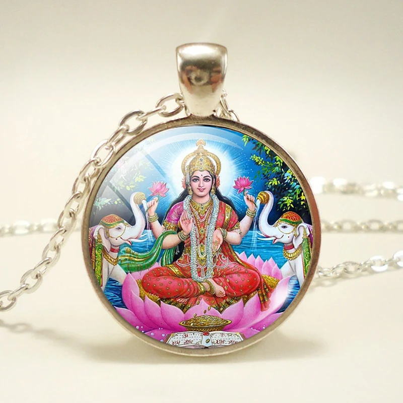 Lakshmi кулон богини ожерелье JewelryLakshmi Hinduism подвеска амулет стеклянный кабошон кулон для него - Окраска металла: as show