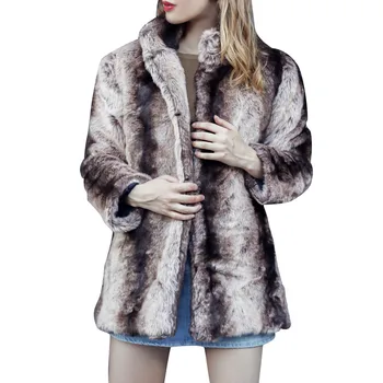 

Faux Fur Coat Women Winter Jacket Fashion Fake Fur Oversize Warm Trend Outerwear Winter Female Striped Long Hooded Coats