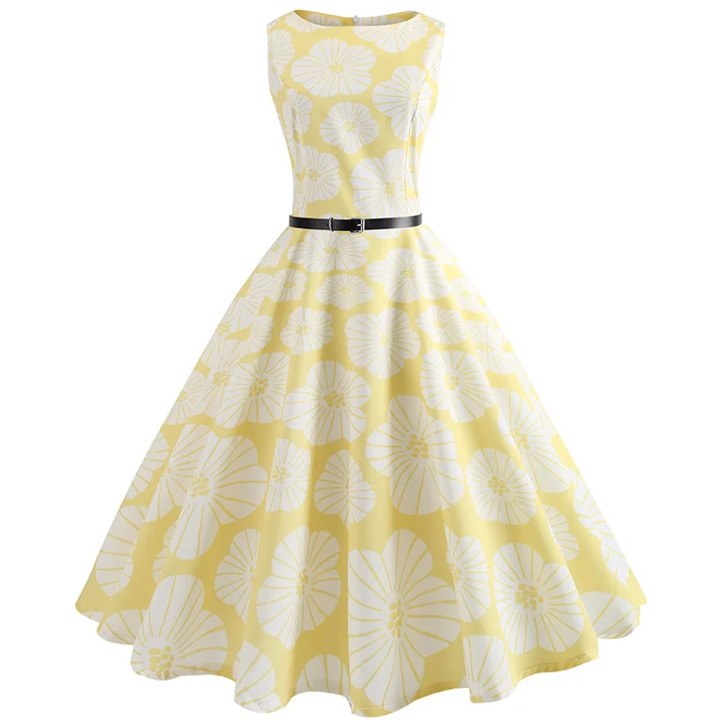 

Joansam Yellow Rockabilly Vintage Party Dress Vestidos De Festa Dresses Female Summer 2018 Elegant Clothes for Women Free Belt