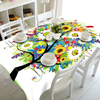 

3D Tablecloth Sunflower Tree Pattern Christmas Washable Thicken Rectangular and Round Table Cloth for Wedding Tovaglia